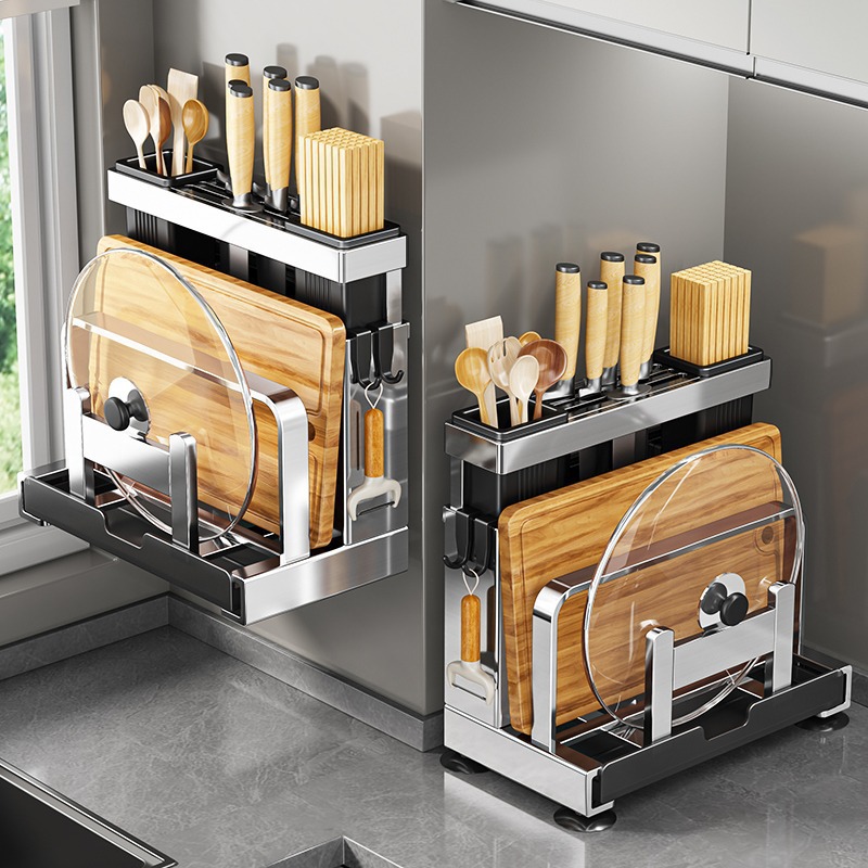 Estante de cuchillos de cocina de acero inoxidable, estante de tabla de corte, estante de almacenamiento integral de palillos y herramientas, estante de cuchillos de cocina