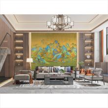 千里江山图刺绣壁画新中式复古壁纸壁布电视背景墙纸山水装饰墙布