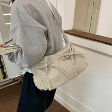 日系复古格子单肩包女大容量洋气蝴蝶结包包通勤休闲百搭斜挎包女
