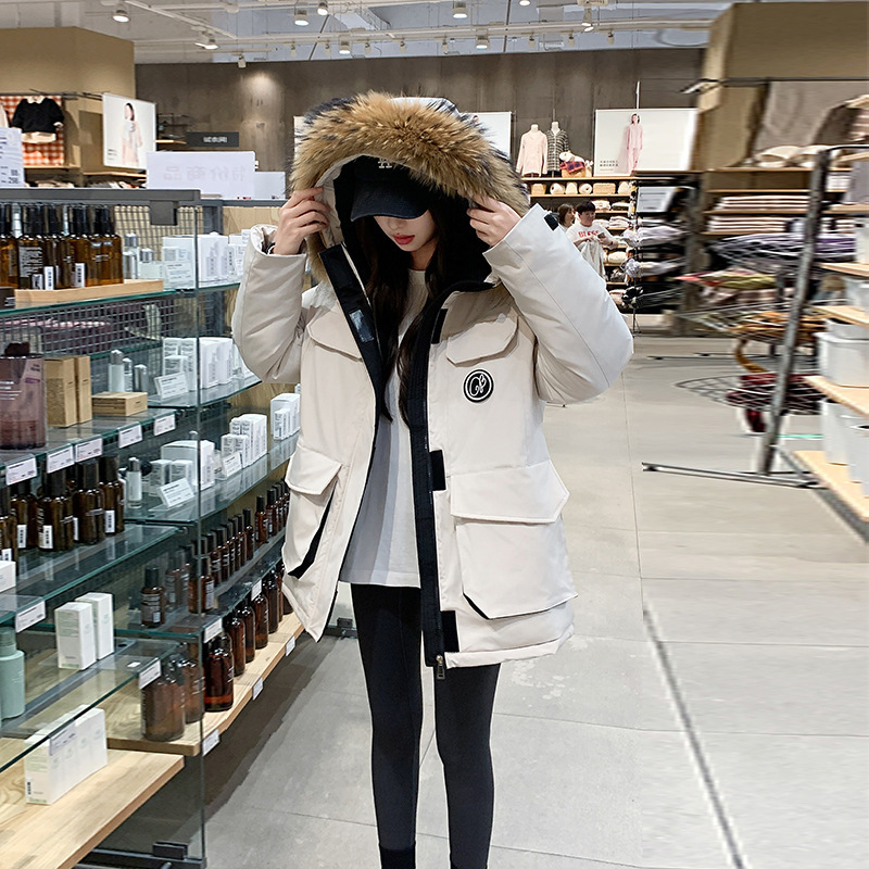Gran cuello de cabello encapuchado Pike algodón mujer 2025 invierno nuevo medio largo grueso chaqueta de asalto chaqueta de algodón chaqueta de trabajo image 1