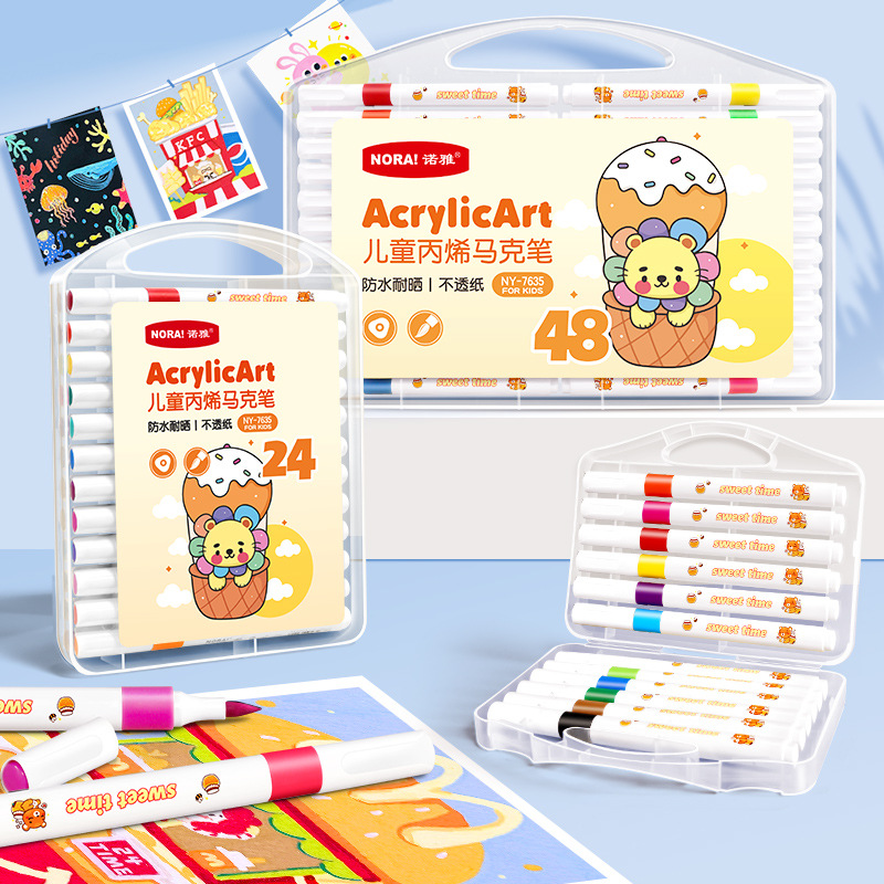 Noya Soft-Tipped Acrylic Markers for Elementary School Students and Kindergarten Art, Non-Transparent and Layerable Watercolor Pens