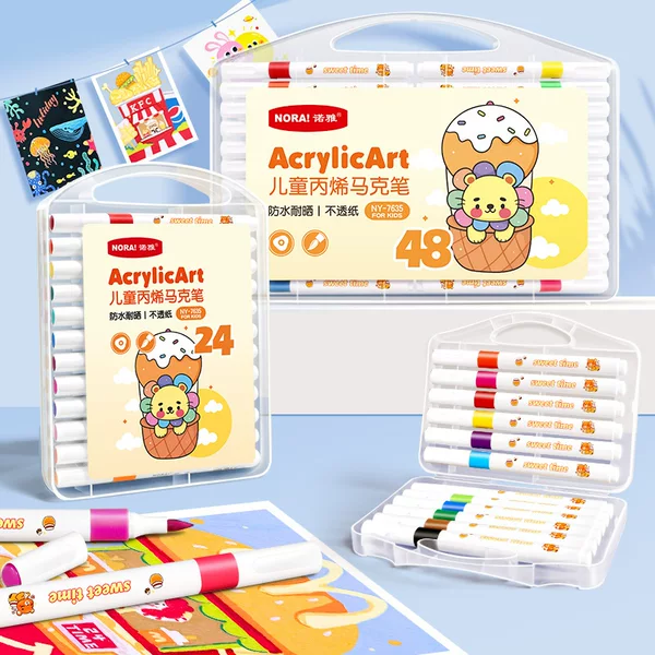 Noya Soft-Tipped Acrylic Markers for Elementary School Students and Kindergarten Art, Non-Transparent and Layerable Watercolor Pens