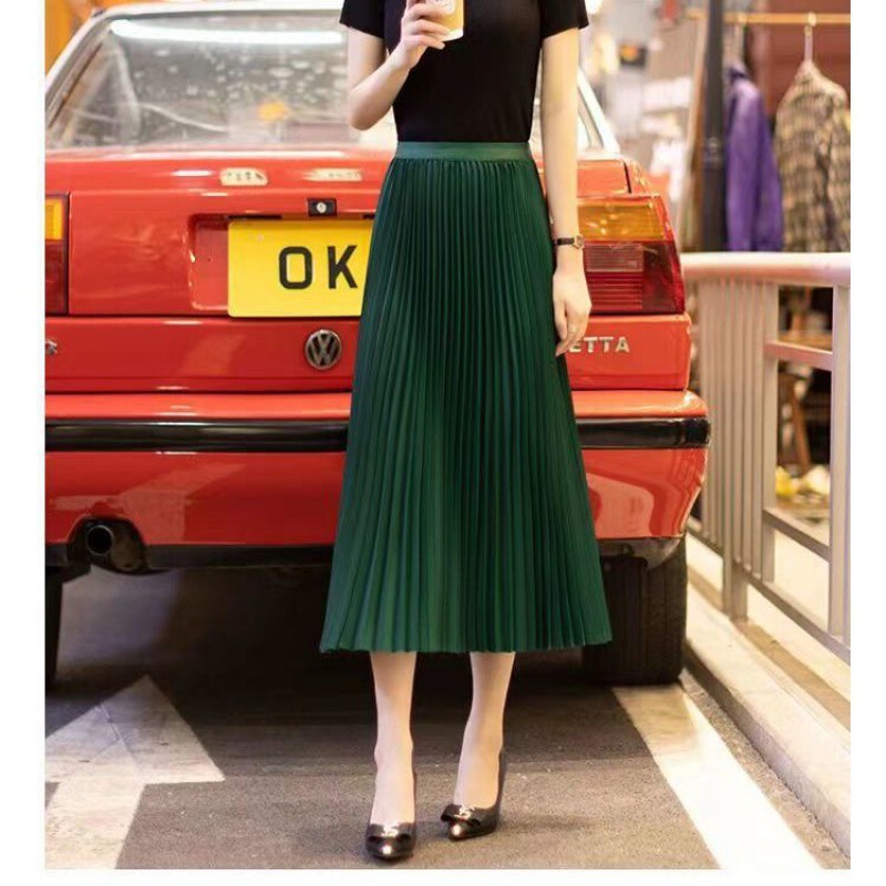 Satin High-end Pleated Skirt Slim Skirt Women's Skirt Large Swing Skirt Hip Skirt Large Size High Waist Long Skirt Over-the-Knee Skirt Satin High-end Pleated Skirt Slim Skirt Women's Skirt Large Swing Skirt Hip Skirt Large Size High Waist Long Skirt Over-the-Knee Skirt