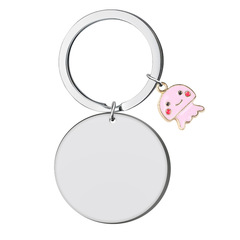 New Empty Round Plate Stainless Steel Keychain DIY with Small Accessories Creative Keychain
