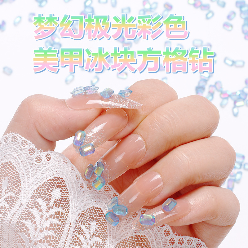 Uña aurora de color fantasma cubos de hielo pequeños taladros cuadrados nuevos colores de azúcar de hielo de forma especial taladro accesorios de joyería de uñas 100