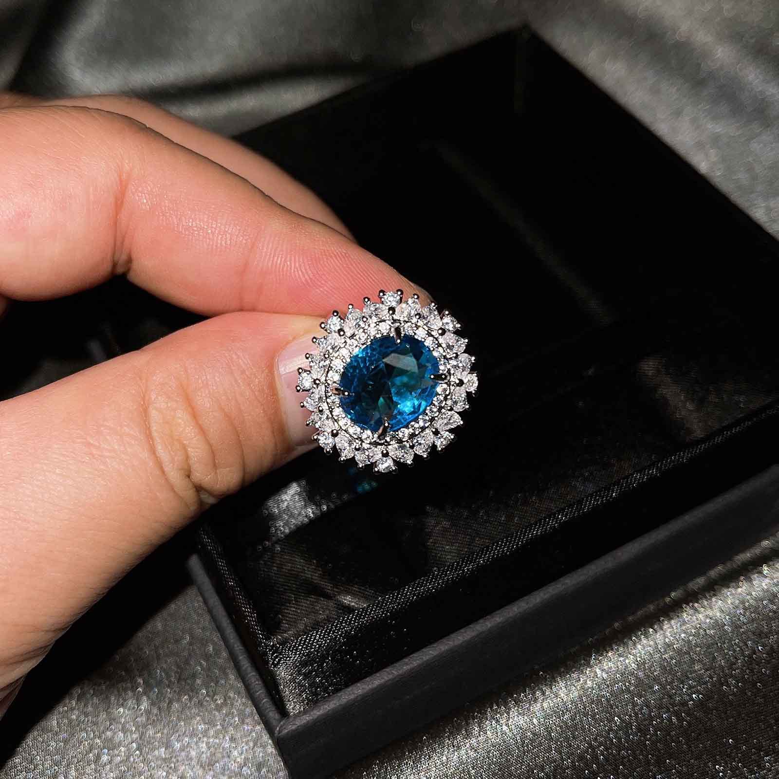 Europisches und amerikanisches neues LuxusFarbschatzSet mit see blauem TopasRing CitrinOhrringe rosa DiamantHalskettepicture13