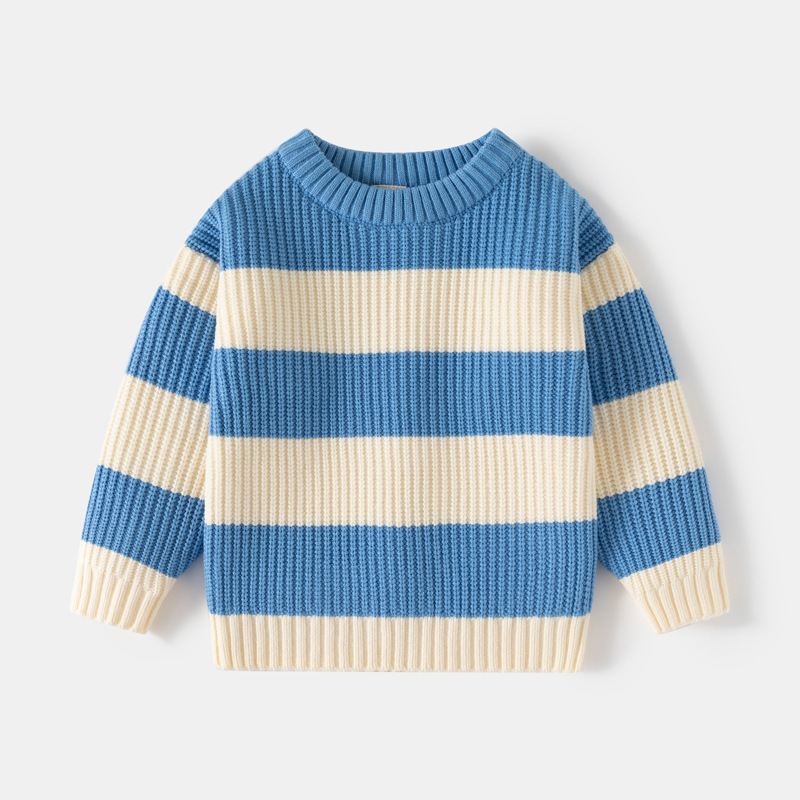 クロスボーダーホットセール子供服男の子ワイドストリップセーターサイズスポット卸売小中型子供厚手のニットボトム暖かいセーター|undefined