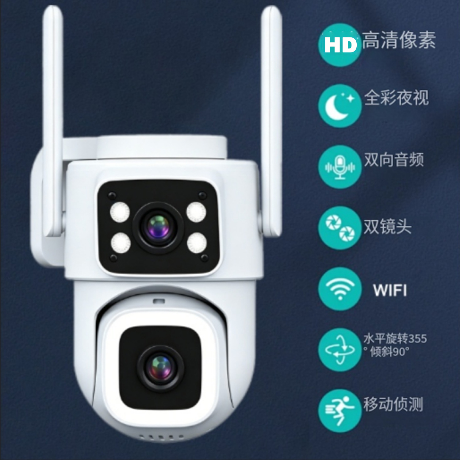 Dual-Lens Dual-Screen Surveillance Camera 360° No Blind Spots Mobile Remote Outdoor Home Security Equipment