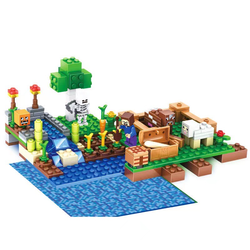 クロスボーダーのエビの皮の子供の世界の積み木は人の子の機関の洞窟のモカの村の鉱山の男の子のおもちゃをつづり合わせます。