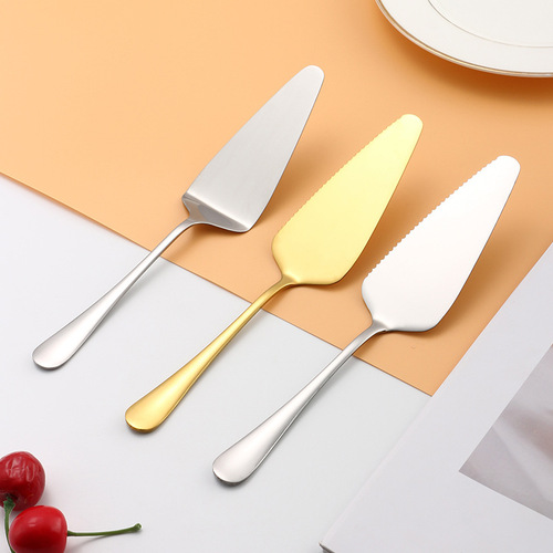 Stainless steel toothed cake spatula dessert knife and fork triangle cheese pizza spatula birthday baking utensil set wholesale