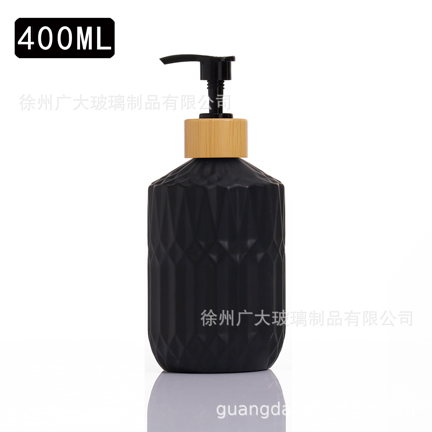 330ml; perforación media negra + cabeza de bomba de tapa de bambú y madera