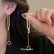 银针不规则圆圈几何耳环欧美长款重工金属耳坠极简设计气质耳饰女