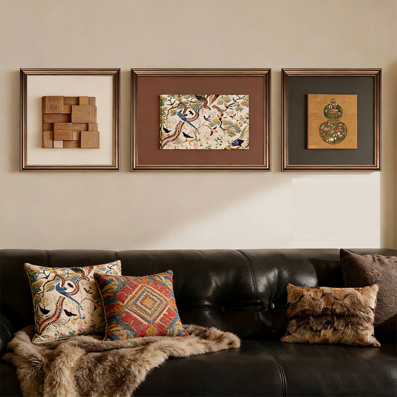 Three-Dimensional Walnut Wood French-Style Living Room Decorative Painting Sofa Background Wall Hanging Painting Triptych High-End and Elegant 2026 New Model Three-Dimensional Walnut Wood French-Style Living Room Decorative Painting Sofa Background Wall Hanging Painting Triptych High-End and Elegant 2026 New Model