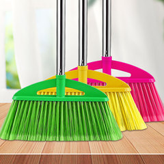 A set of plastic household soft bristle broom with widened fluffy brush and stainless steel handle for home cleaning