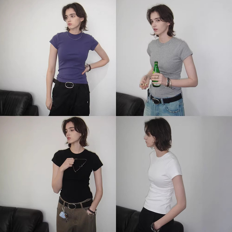 Coutrymoment 260g Heavyweight Cotton American-Style Slim-Fit Regular Shoulder Short-Sleeve T-Shirt for Women Cleanfit