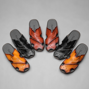 Foreign Trade Cross-Border Large Size Handmade Toe-Toe Slippers for Men Summer Outdoor Half Slippers Men's Breathable Men's Sandals and Slippers Batch