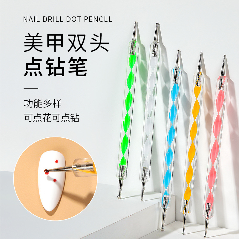 Herramienta de uñas pluma espiral de doble cabeza de uñas de acero inoxidable taladro pluma flor pluma grano gancho flor pluma 5 piezas al por mayor