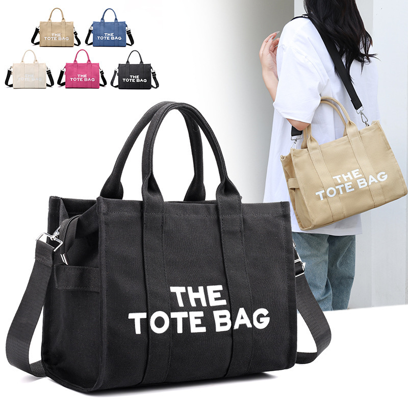 2026 Cross-Border Women's Bag, Simple Crossbody Bag, Casual Tote Bag, Letter-Printed Canvas Bag, Large-Capacity Shoulder Bag