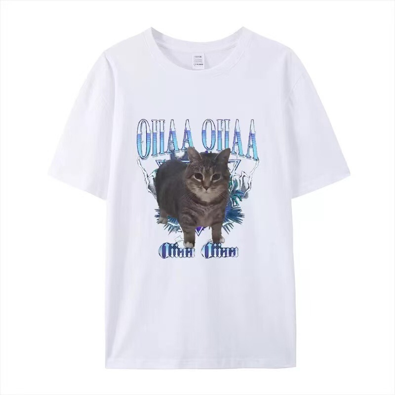 Guangzhou Yiide Clothing Factory Oiiaa Oiiaa Rotating Cat Graphic Short-Sleeve T-Shirt, Fashionable and Cute Cat Print Short-Sleeve Guangzhou Yiide Clothing Factory Oiiaa Oiiaa Rotating Cat Graphic Short-Sleeve T-Shirt, Fashionable and Cute Cat Print Short-Sleeve