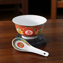 陶瓷红万寿无疆碗答谢寿碗老人百岁寿宴回礼高脚碗勺子礼品生日