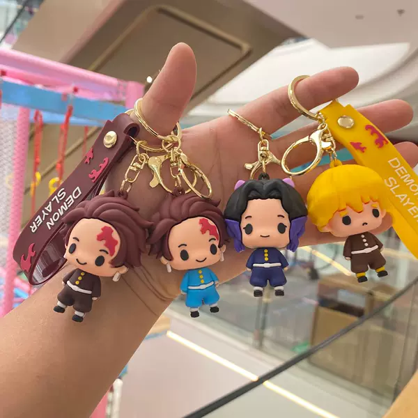 Cartoon Q Version Demon Slayer Keychain Doll Car Keychain School Bag Pendant Doll Machine Small Gift Wholesale