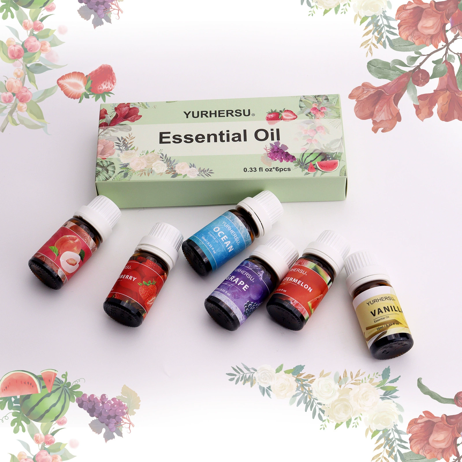 YURHERSU Ароматизатор Эфирное масло Свежий фруктовый увлажнитель спины Эфирное масло долговечное ароматизированное парфюмерное масло 6pc