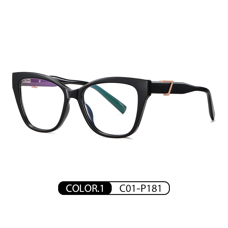 Ojo de gato de Europa y América gafas de luz anti-azul de las mujeres de alto grado Placa de pierna de primavera gafas lisas BC909 moda gafas de miopía