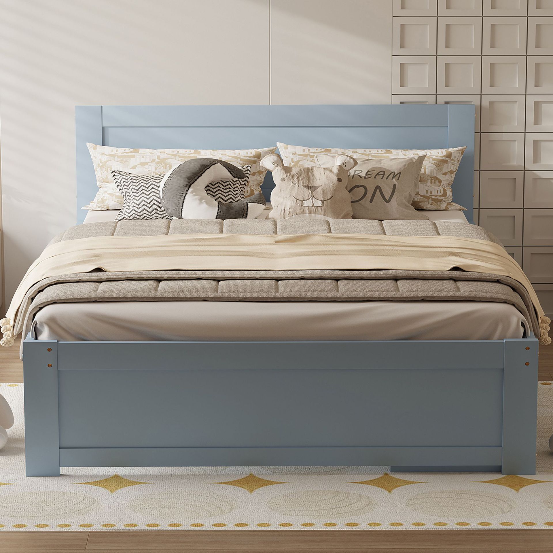 Children's Storage Bed with Drawers, Blue Solid Wood Bed Frame, Storage Space under the Bed, Modern and Simple, Exclusively for Cross-Border Supply