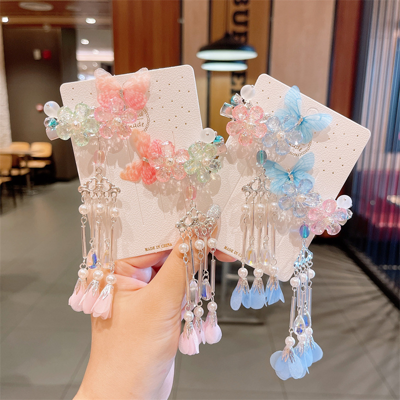2021 national tide Han servant head, ancient wind, Chinese-style child, hair clip, butterfly, tassel, female child jewelry
