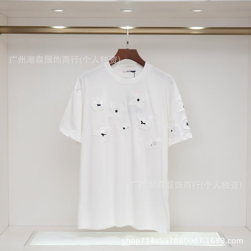 现货跨境奢潮驴家高品质L满印字母短袖外贸经典款圆领男女宽松T恤|undefined