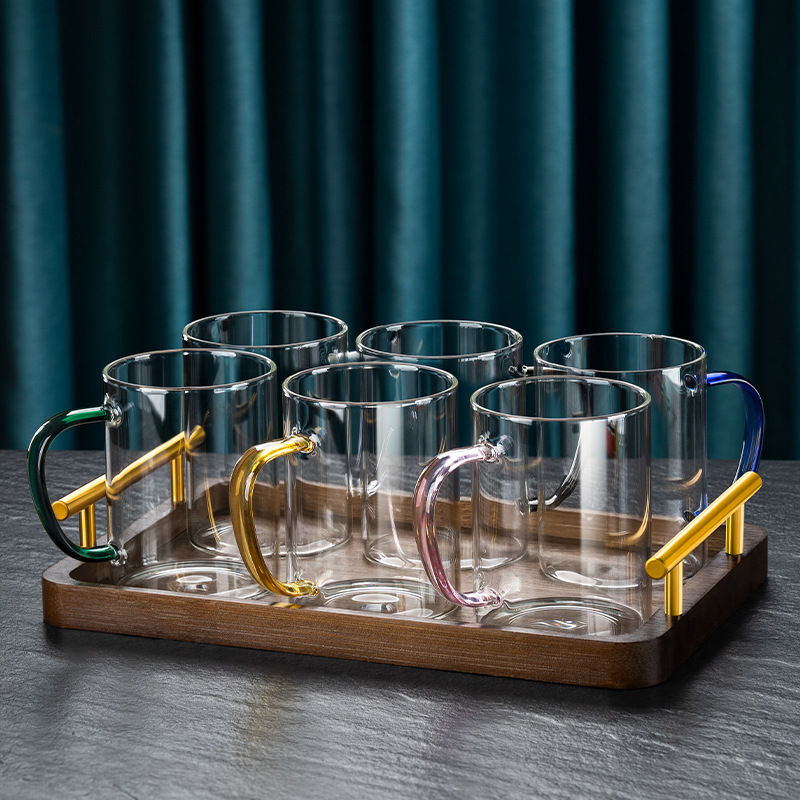 Taza de vidrio de alta sensación resistente al calor simple taza de leche taza de agua para beber taza de té verde sala de estar hogar set de agua