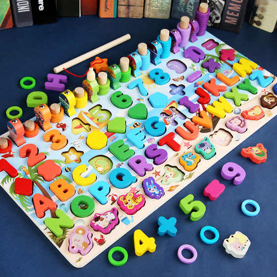 Factory direct sales of children's educational toys digital assembled building blocks Enlightenment early education puzzle magnetic fishing logarithmic board