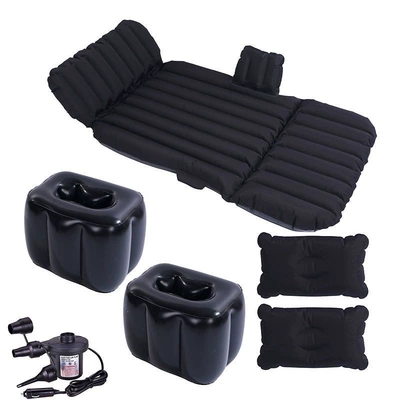 Vehicle-mounted inflatable bed tool for sleeping in the car, foldable travel - default-item-37-inch-flocked-black-double-air-mattress-pillow-car-pump
