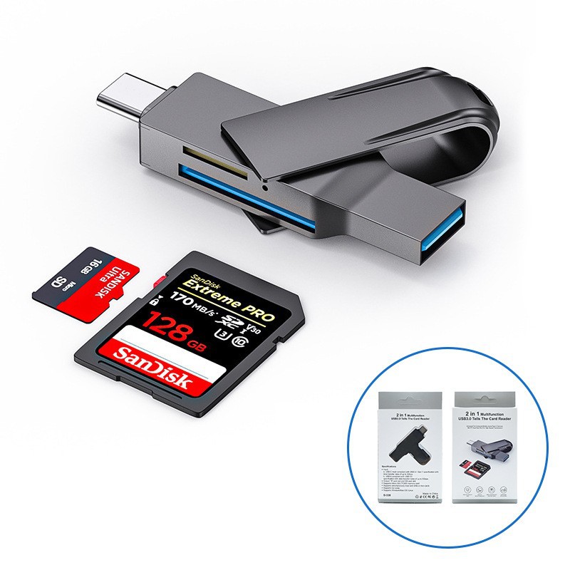Modelo privado USB3.0 Android teléfono móvil ordenador aleación de aluminio lector de tarjetas OTG multifunción venta al por mayor 2,0 de alta velocidad typec