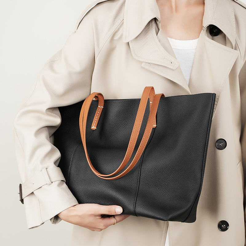 Women's 2026 New Arrival Top Grain Cowhide Handmade Tote Bag, Large Capacity Commuter Handbag & Shoulder Bag - Thumbnail 2