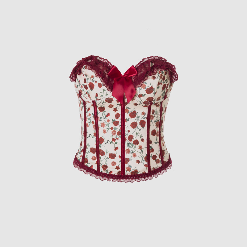 European and American Cross-Border Ready-Made Retro Milk Silk Printed Waist Top French Hot Girl Essential Tube Top 2573