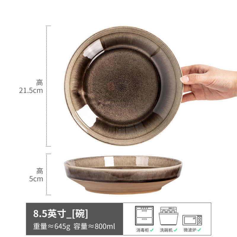 Gran colección de cuencos hermosos, cuencos de sopa de cerámica de color sólido retro, cuencos de fideos, ensaladeras de frutas redondas, vajillas para el hogar al por mayor