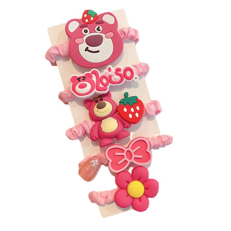 Los niños lindo fresa oso estrella delu banda para el cabello niña lazo para el cabello banda de goma no hace daño lazo para el cabello cola de caballo cuerda para el cabello al por mayor