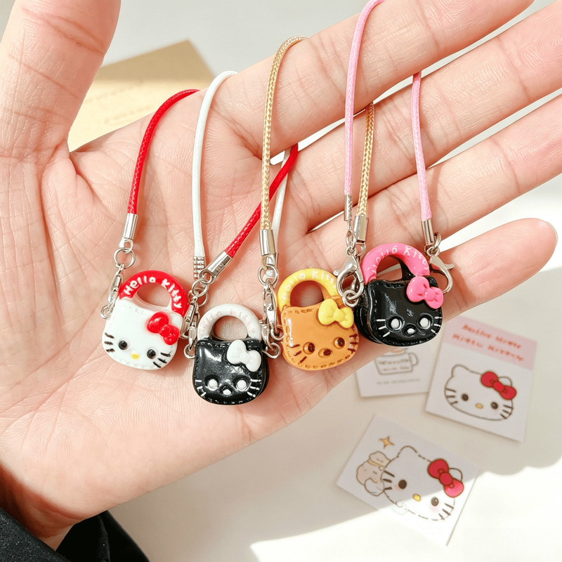 Cute Cartoon Bow Kitty Handbag Phone Chain Sweet Girly Student Backpack Pendant Keychain Cute Cartoon Bow Kitty Handbag Phone Chain Sweet Girly Student Backpack Pendant Keychain