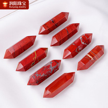 天然水晶红碧玉双尖六角柱 原石打磨消磁能量石水晶柱摆件 批发