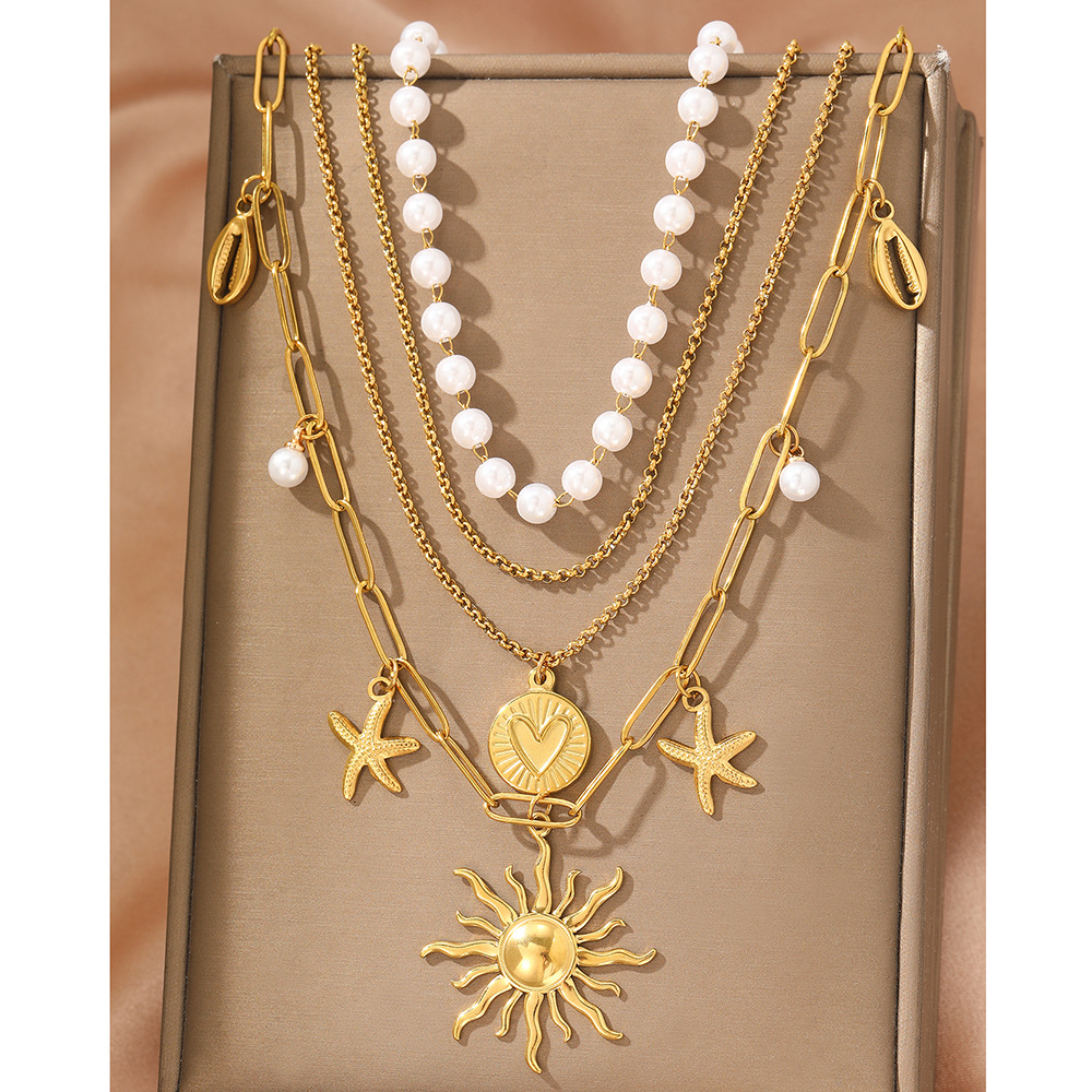 Party, Tea Party Occasion Wholesale Jewelry Elegant Retro Sun Starfish Heart Shape 304 Stainless Steel Plating Necklace Paperclip Chain Belcher Chain