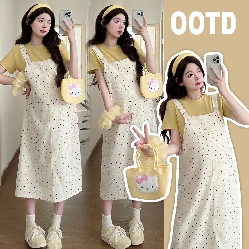 Maternity Summer Outfit 2026 New Style Dress Fashion Set Stylish Polka Dot Suspender Dress Summer Wear Maternity Summer Outfit 2026 New Style Dress Fashion Set Stylish Polka Dot Suspender Dress Summer Wear