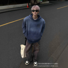 高版本潮牌新款克罗伈重工洗水喷绘烫钻涂鸦休闲连帽卫衣男女同款