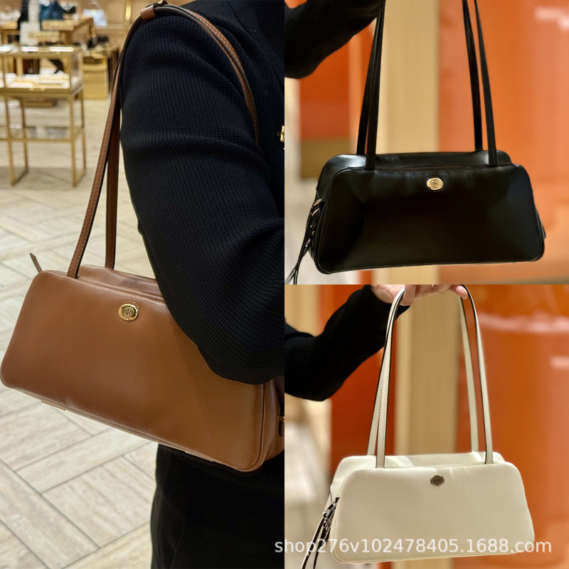 2026 New TB Women's Bag Cowhide Bowling Bag Fashionable Shoulder Handbag Simple Commuting Underarm Bag 2026 New TB Women's Bag Cowhide Bowling Bag Fashionable Shoulder Handbag Simple Commuting Underarm Bag
