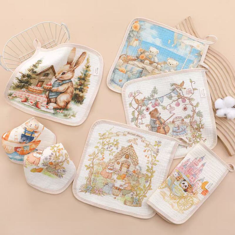 Baby's Spit Towel Pure Cotton Class A Baby's Face Towel Digital Printing Soft Absorbent Children's Towel Square Towel Cross Border