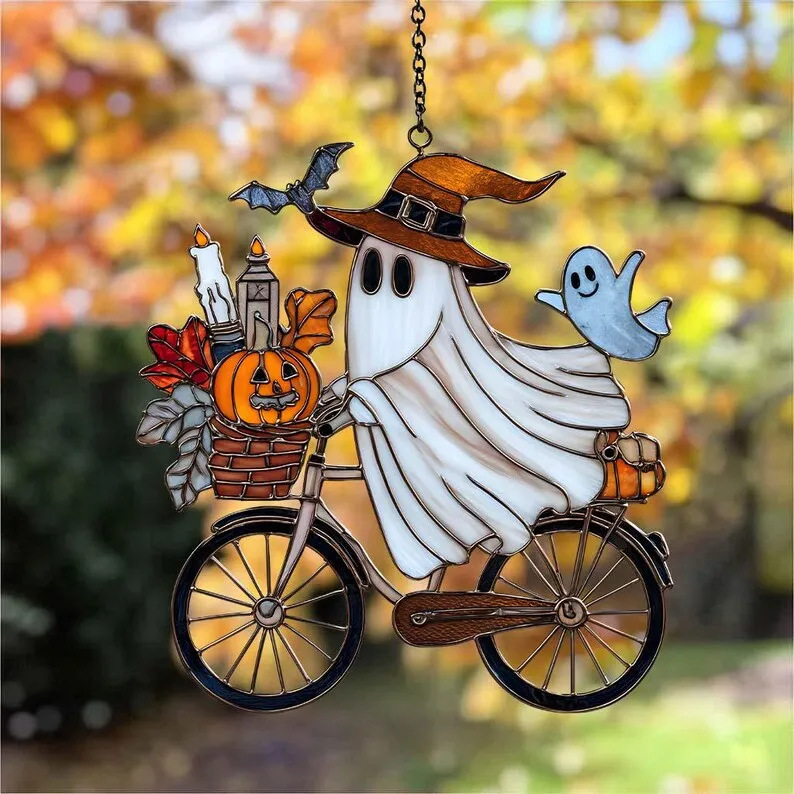 Transfronterizos personalizados Halloween calabaza fantasma ciclismo acrílico 2D colgante de decoración plana