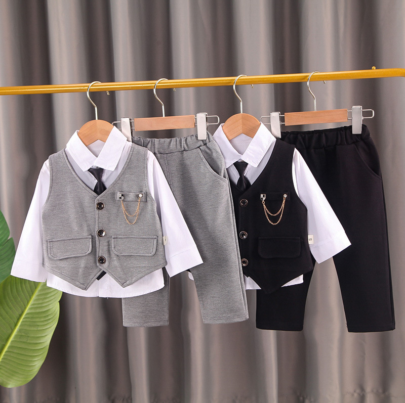 336g Weight Long Sleeve Sleeve Length Cotton Fabric Type Pants Sets Sets Type Simple Style British Style Solid Color Cotton Boys Clothing Sets