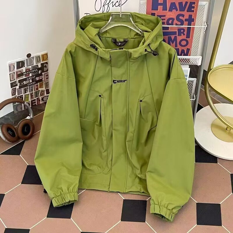 Spring and Autumn Hooded Jacket for Men, Embroidered Casual Trendy Sports Waterproof Bf Student Sun-Protection Jacket