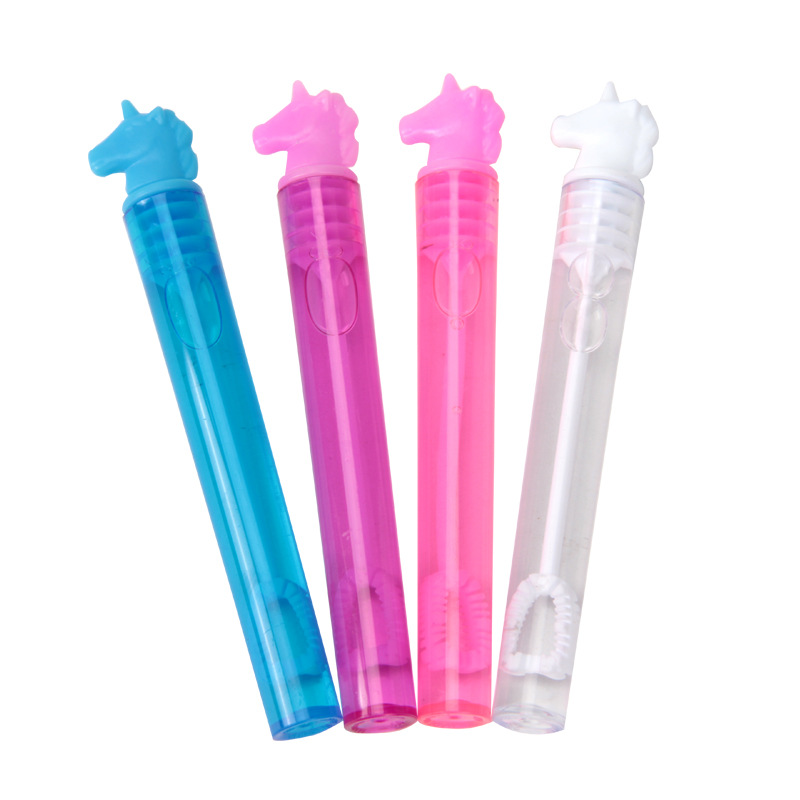 Cruz-frontera colorido unicornio burbuja puesto de agua burbuja niños soplando juguete tubo de ensayo mini burbuja palo al por mayor