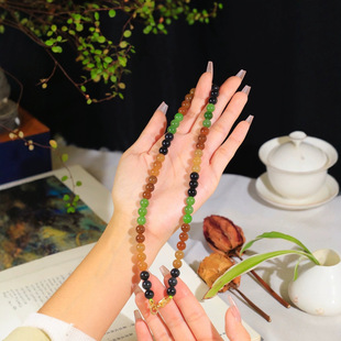 Jin Yu Tang Xinjiang Hotan Loulan Ancient Rhyme Pearl Round Jade Run Necklace Jade Warm and Fine Whole String Polished and Round
